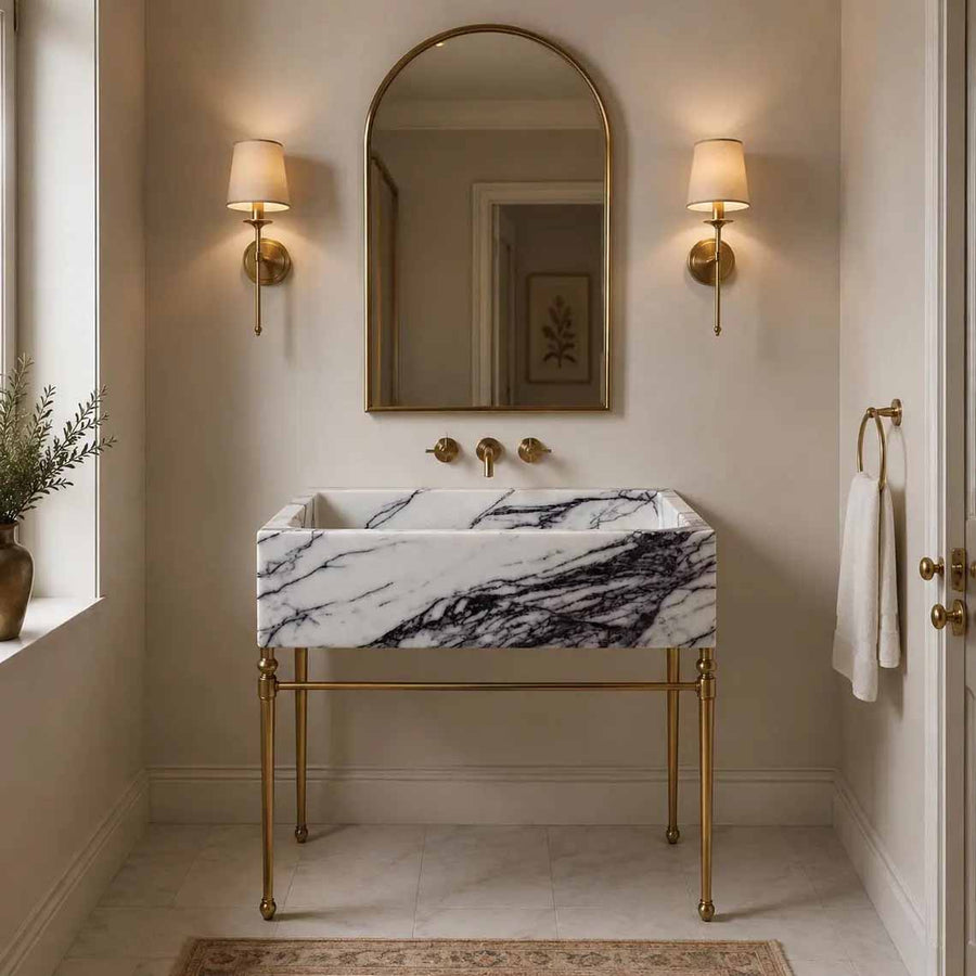 bathroom marble sink with brass stand
