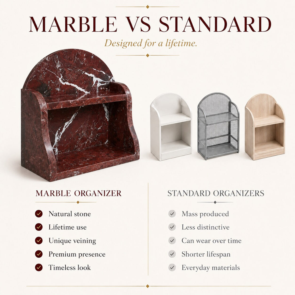 Luxury Rosso Levanto Marble Organizer
