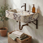 Calacatta Viola Hand-Carved Marble Sink | Fluted Vessel & Wall-Mount | Custom Size E-24