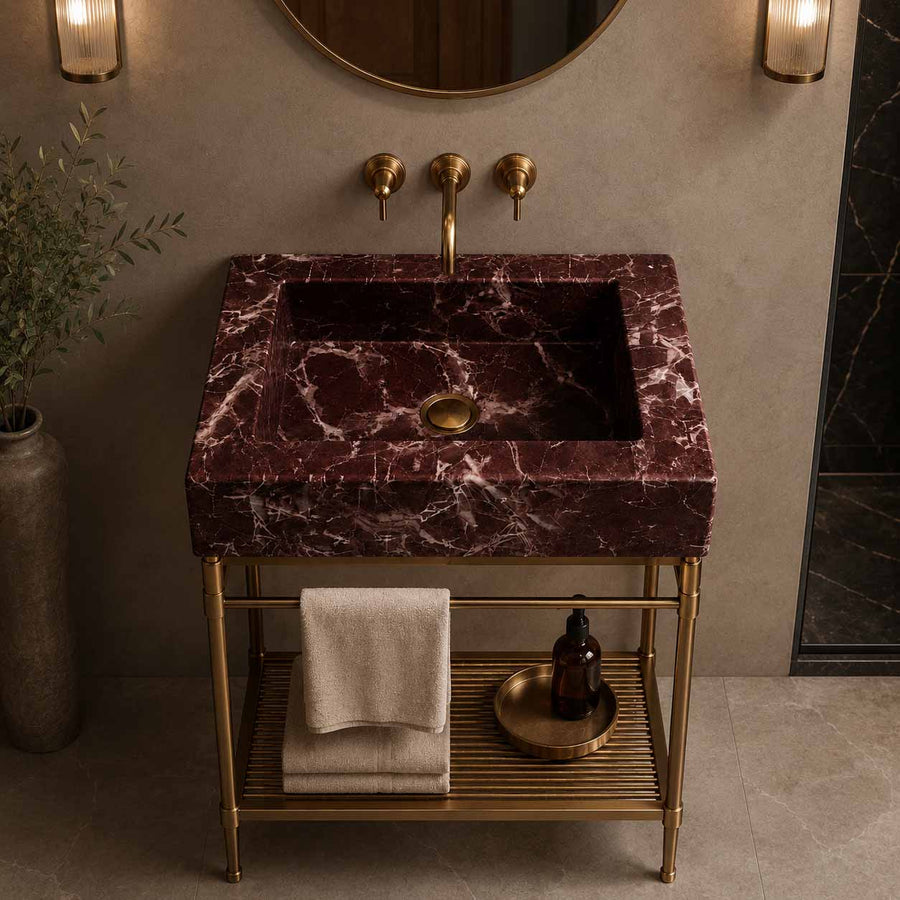 Custom marble sink in modern bathroom