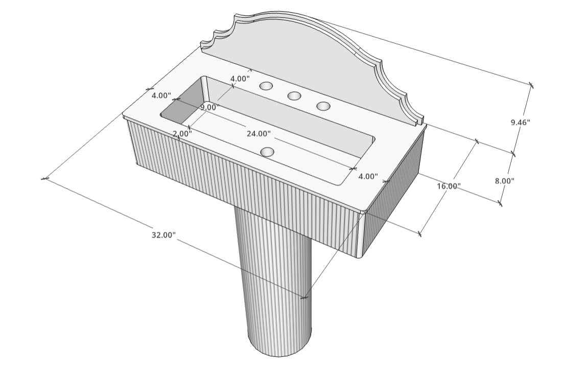 Technical drawing of a kitchen sink with dimensions labeled