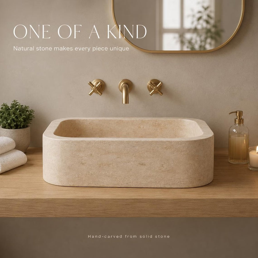 One of a kind travertine sink — natural stone, hand carved craftsmanship