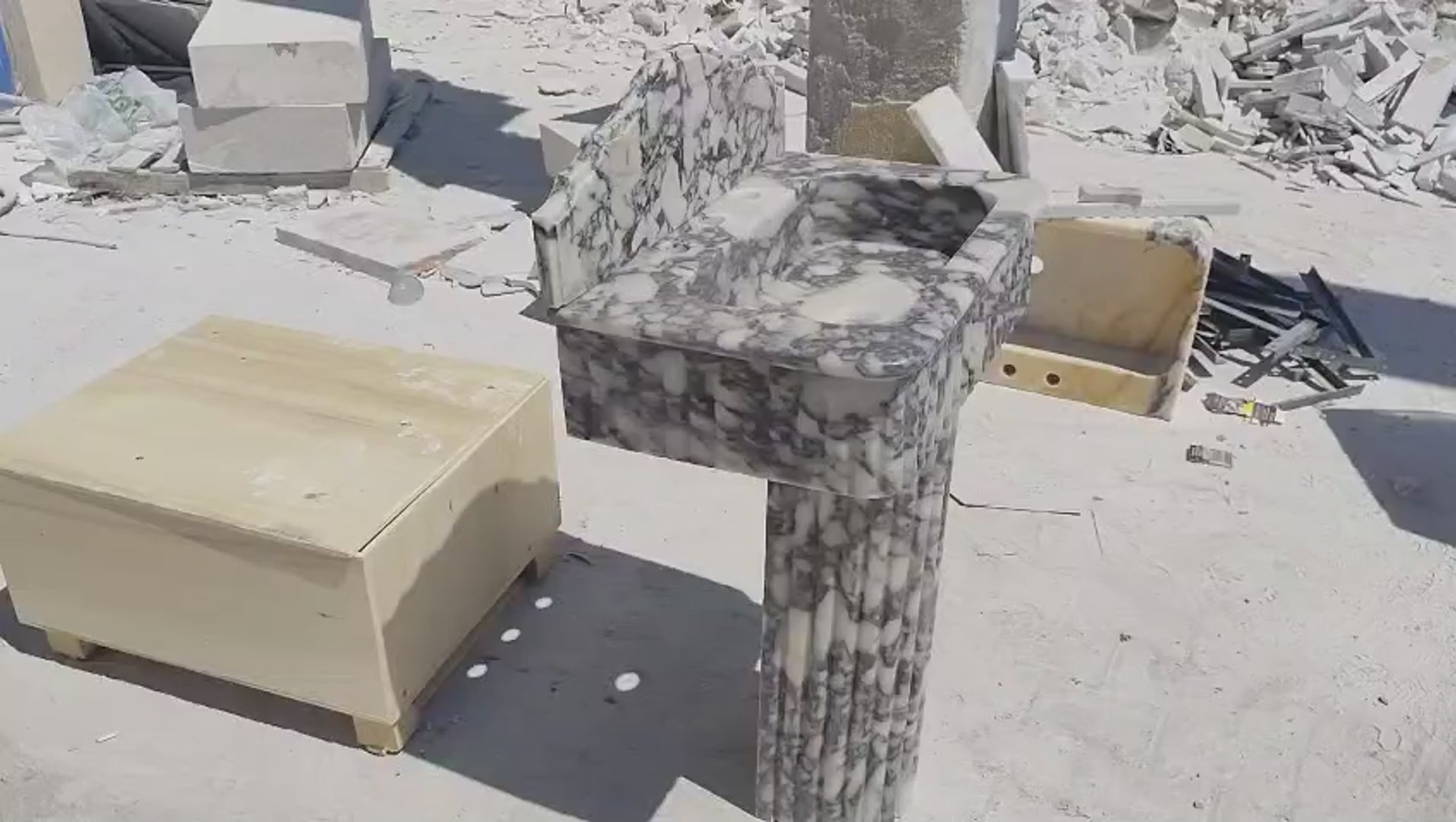 Calacatta Viola Marble Pedestal Sink, Black Vein Fluted Vanity Sink