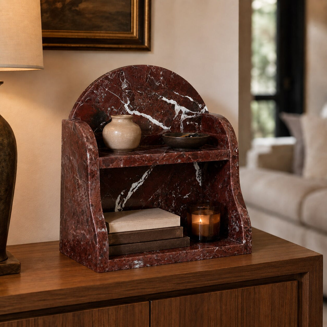 Rosso Levanto organizer styled in a room