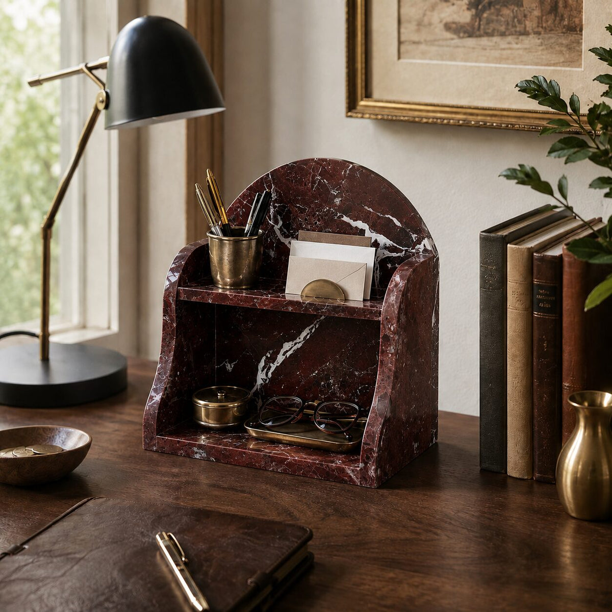 Luxury Rosso Levanto Marble Organizer