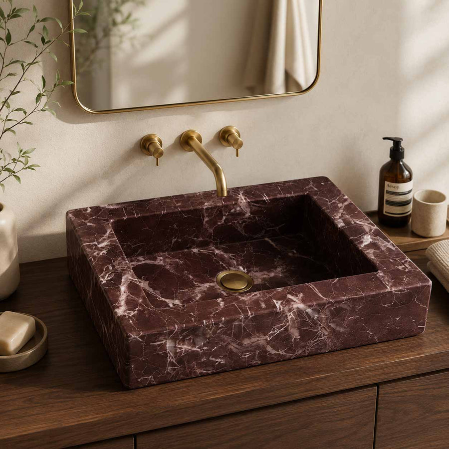 Custom marble sink in modern bathroom