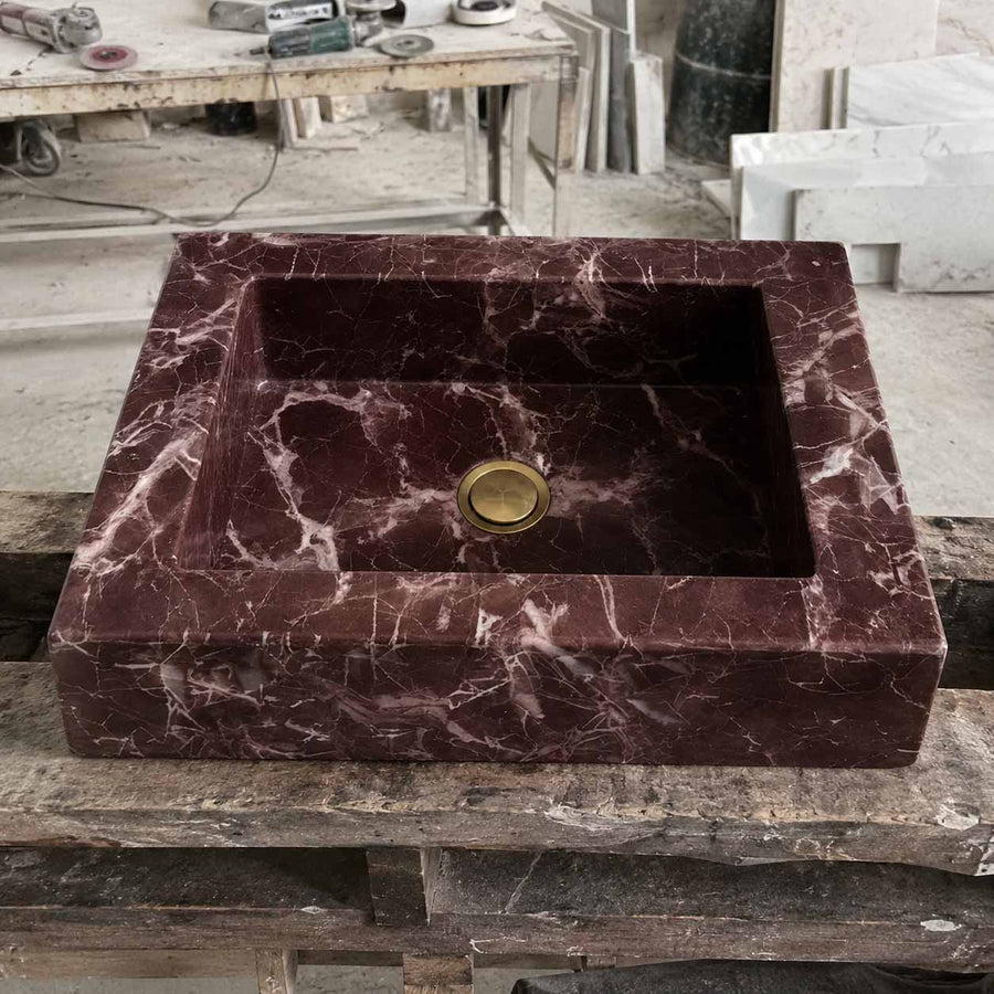 Custom marble sink in modern bathroom