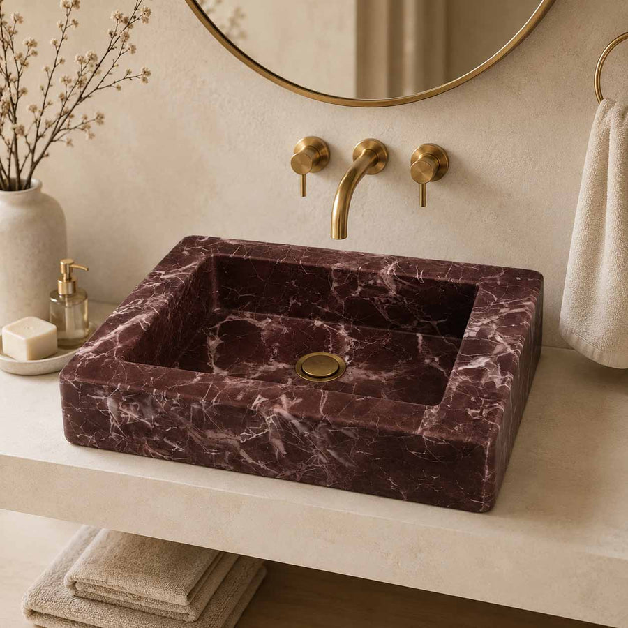 Custom marble sink in modern bathroom