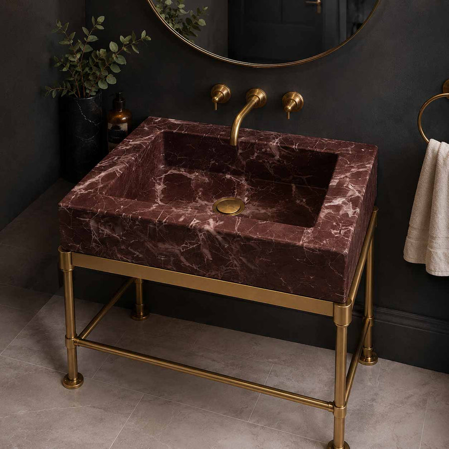 Custom marble sink in modern bathroom