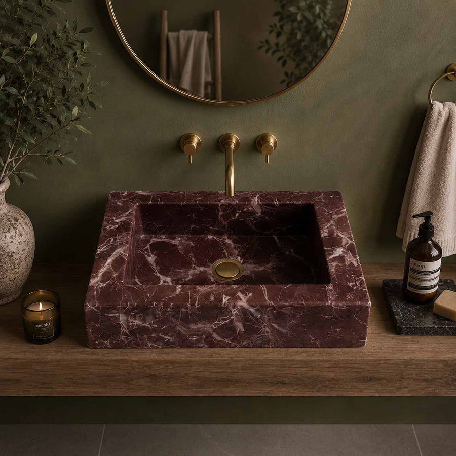 Custom marble sink in modern bathroom