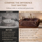 Before and after comparison of a sink with Rosso Levanto marble finish.