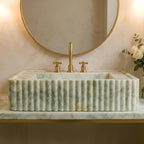 Green Hand-Carved Marble Vessel Sink for Bathroom & Kitchen | E-19