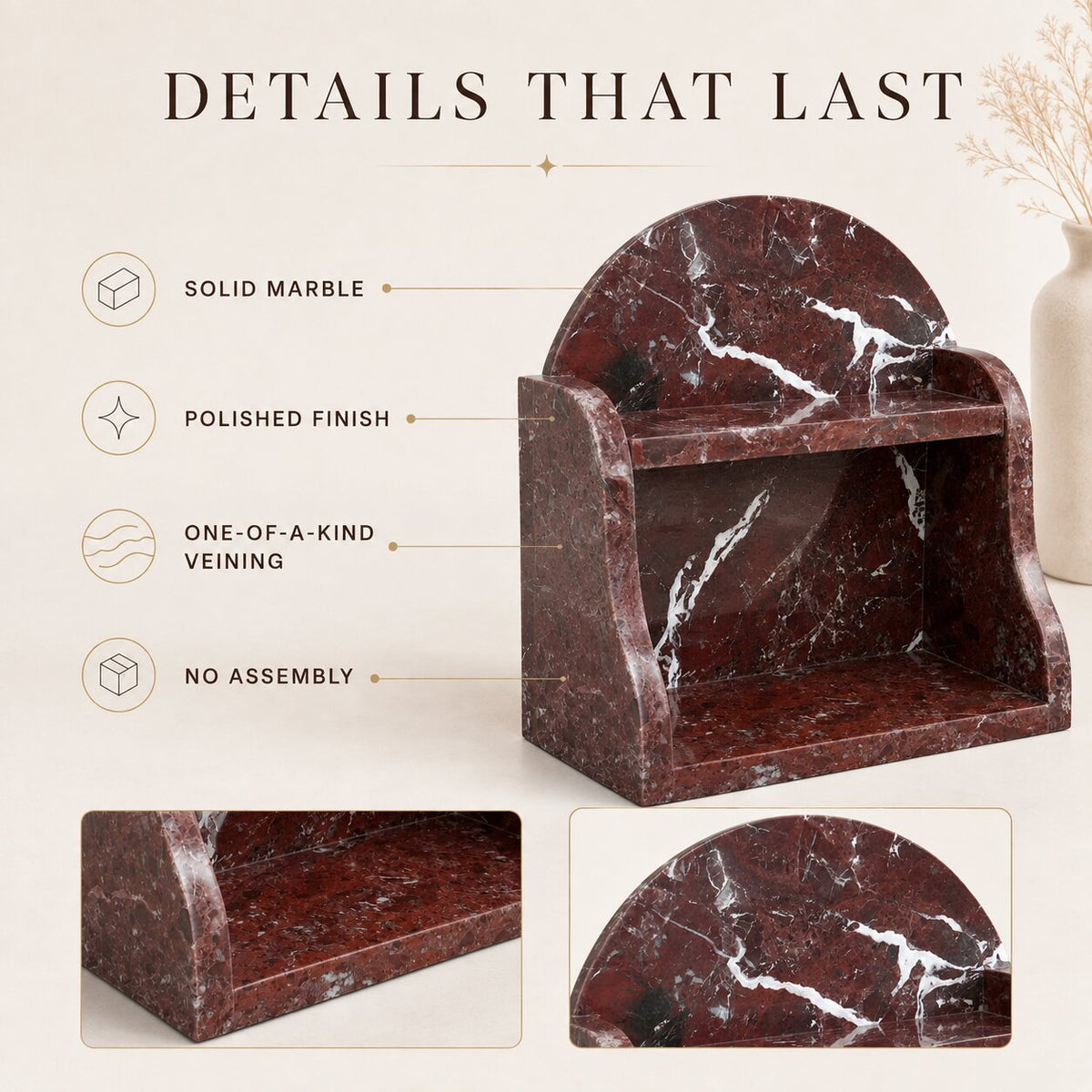 Luxury Rosso Levanto Marble Organizer